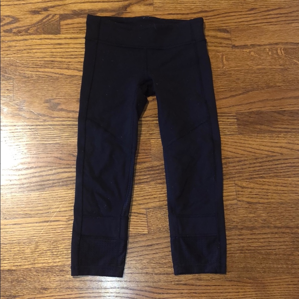 girls black with mesh detailing cropped leggings